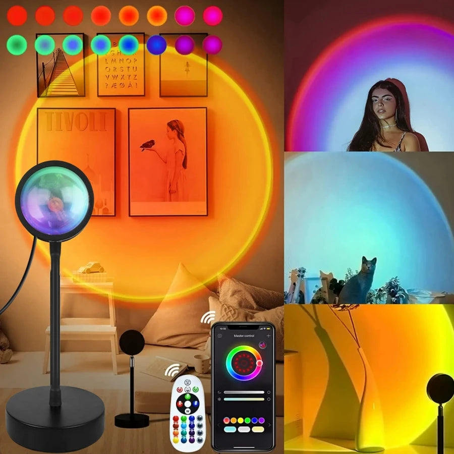 Smart Sunset Lamp – Proyector LED RGB con Control APP