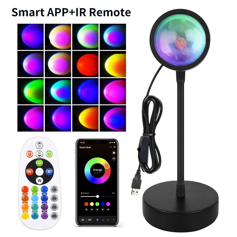 Smart Sunset Lamp – Proyector LED RGB con Control APP