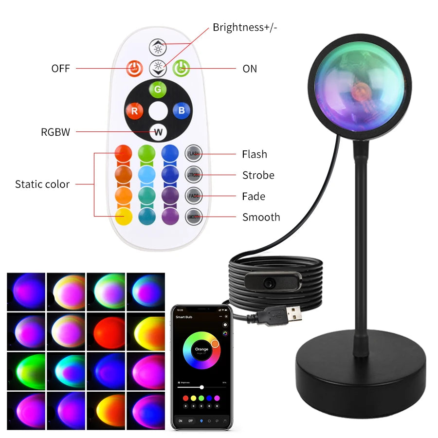 Smart Sunset Lamp – Proyector LED RGB con Control APP